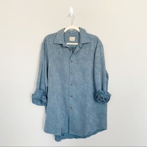 Jos A Bank Vintage Blue Floral Button Down Blouse